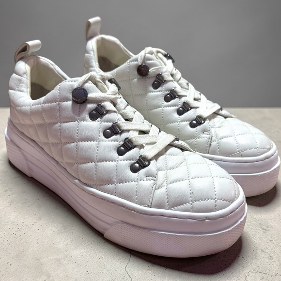 J Slides Aimee 8.5 White Quilted Leather Platform Sneakers Lace Up Shoes - Picture 2 of 11